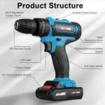 Cordless Drill Set with 2 Pieces 8V Batteries and Charger 2 Variable Speed 3/8In Keyless Chuck - Image 15