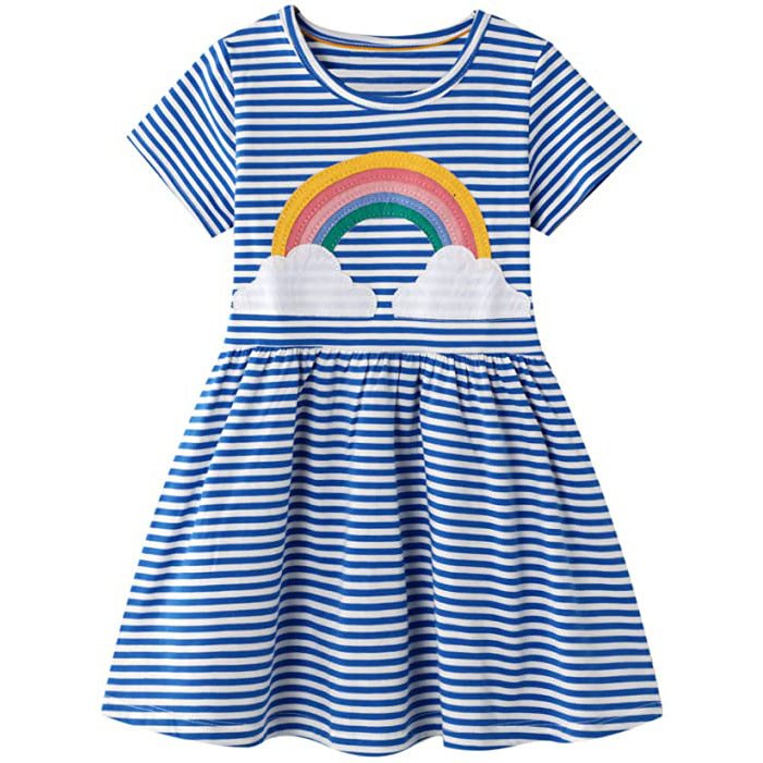 Girl's Cotton Casual Striped Jersey Dress