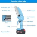 Portable Handheld Cordless Small Chain Saw Battery Powered with 2Pcs 2200mAh Rechargeable Batteries 4in/6in Chains for Pruning Trees Wood Cutting - Image 6