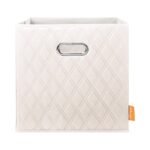 Set of 2: 11-13" Foldable Diamond Patterned Faux Leather Storage Cube Bins - Image 9