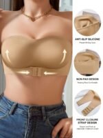 Women's Lingerie and Everyday Underwear,Wireless Comfort Bandeau Bra - Soft, Seamless, Strapless, Non-Padded, Front Buckle Closure - Image 6