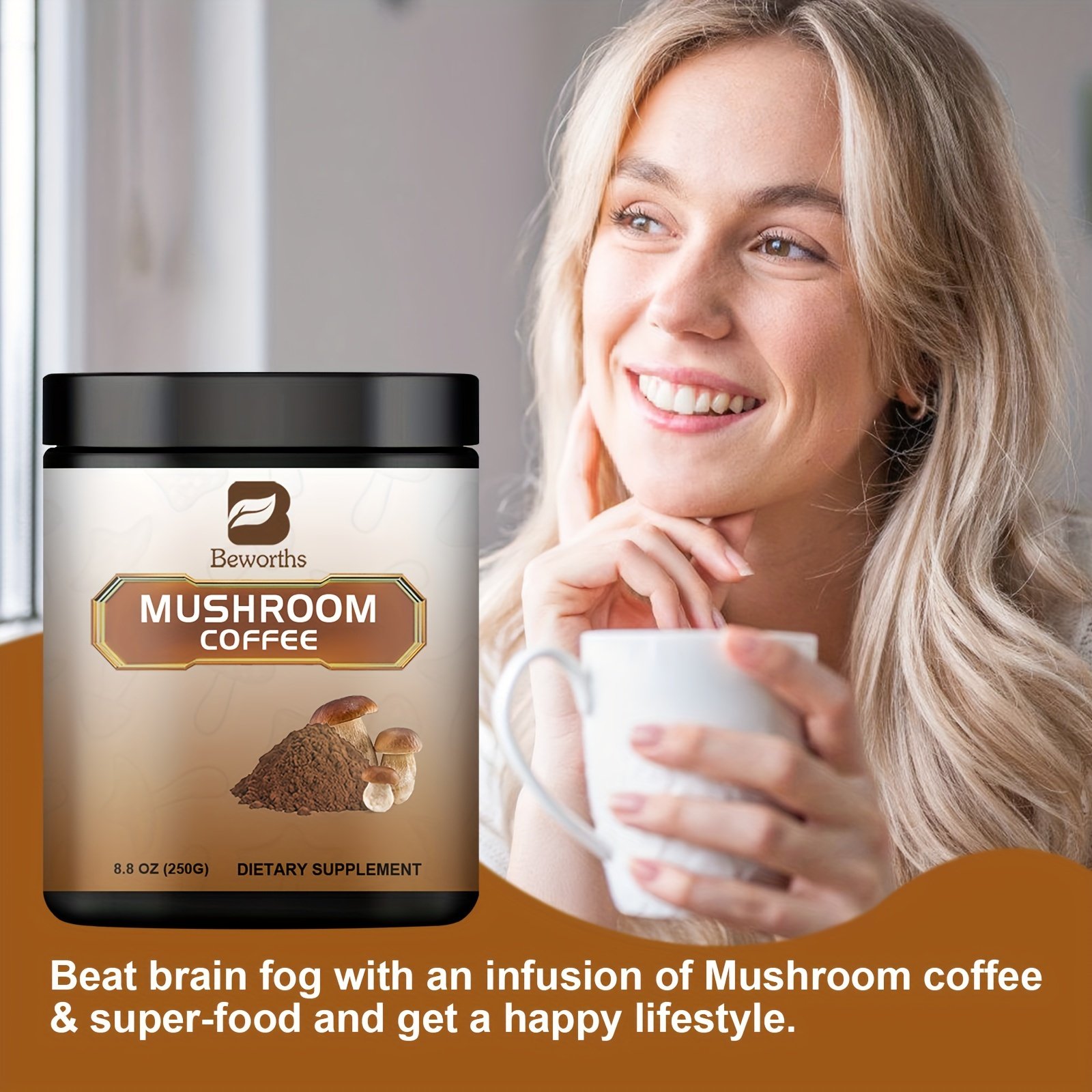250g Beworths, Mushroom Coffee -Multiple Mushroom Extract Powder For Energy, Mental Clarity & Focus